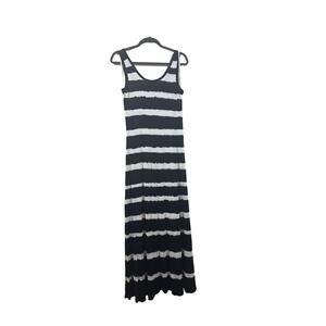 Calvin Klein Dress Women Size 4 Black Tie Dye Maxi Sleeveless Scoop Neck Striped
